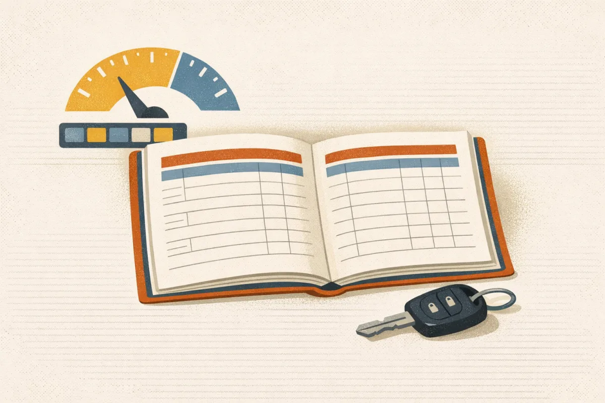 Australian vehicle beside an open log book with trip and odometer fields