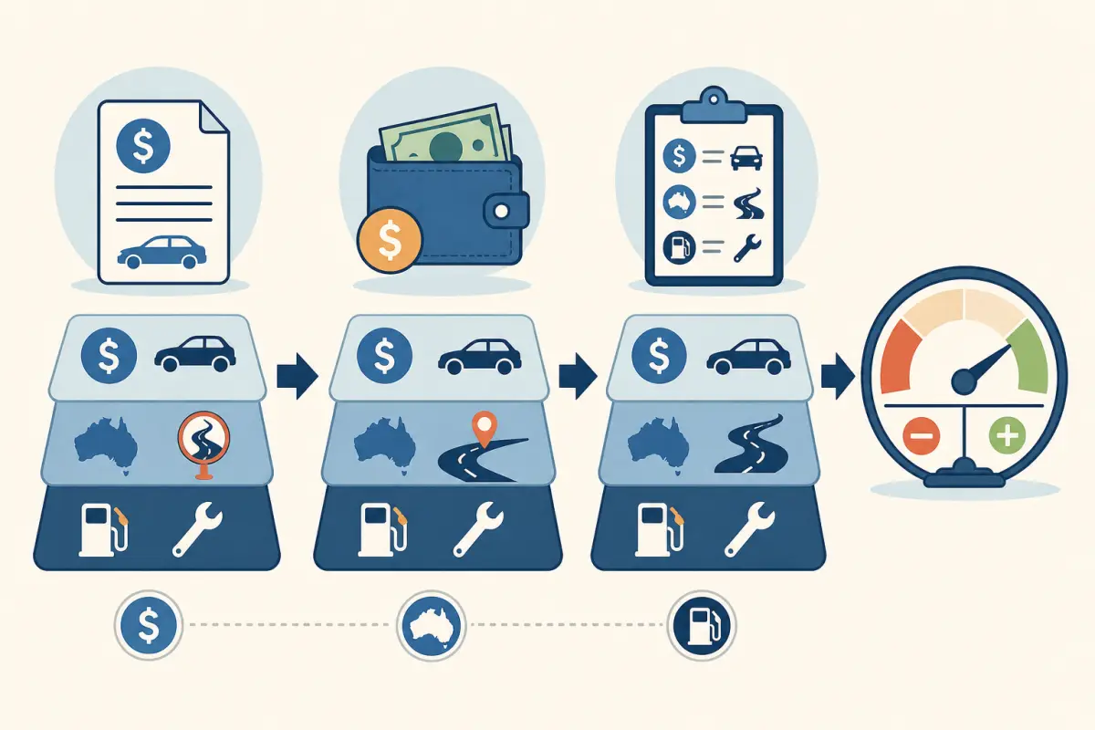 Three-stage worksheet separating gross car allowance, take-home cash and annual vehicle costs