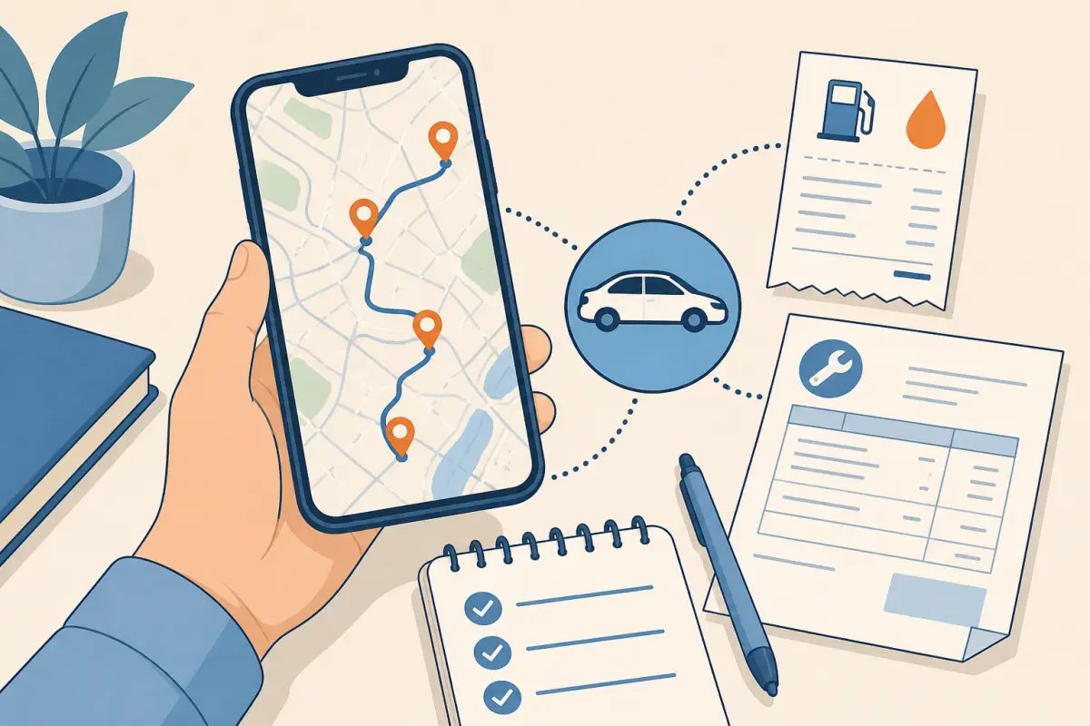 Phone trip route, fuel receipt, service record and checklist replacing vehicle-cost estimates