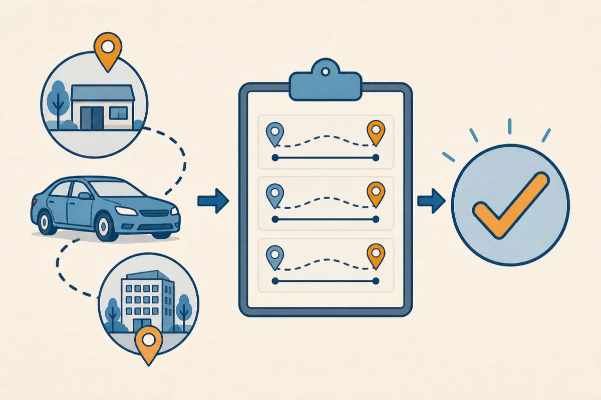 Car trips becoming an approval-ready clipboard and authorised checkmark