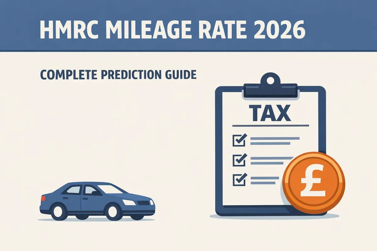 HMRC mileage rate 2026 prediction illustration with car and tax checklist